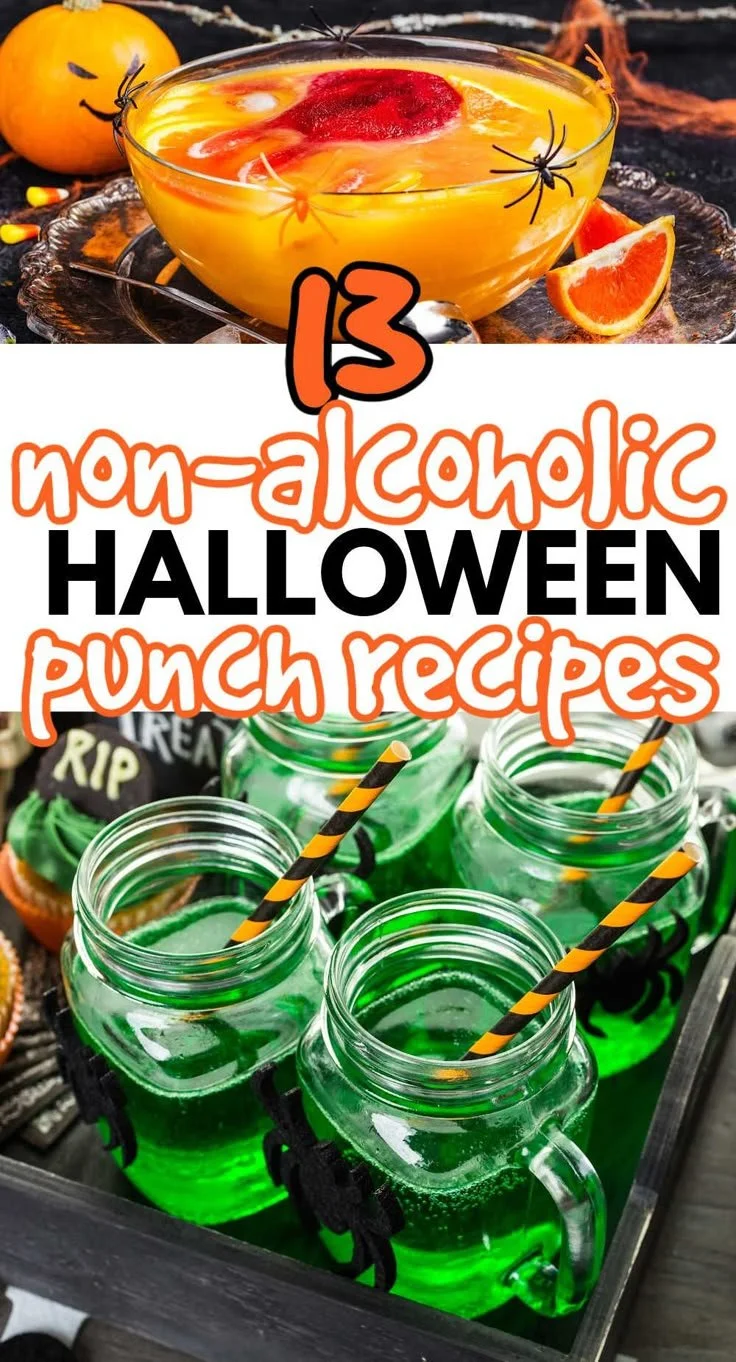 Colorful non-alcoholic Halloween punch in a decorative bowl for a festive party.