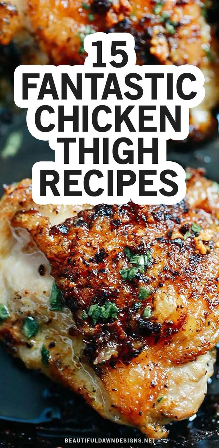 Delicious garlic butter chicken thighs served with herbs and vegetables