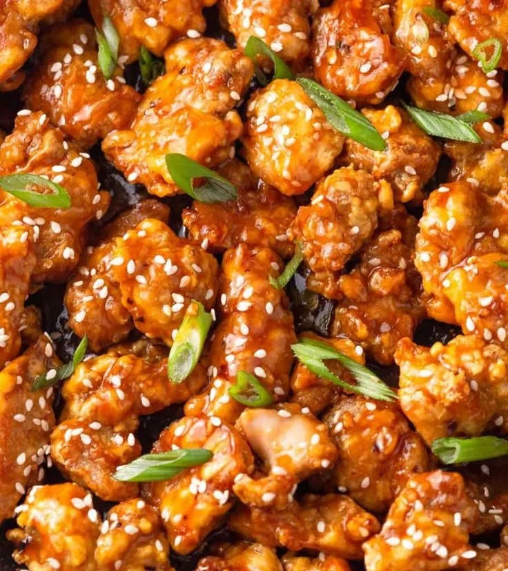 Crispy Air Fryer General Tso's Chicken served with vegetables