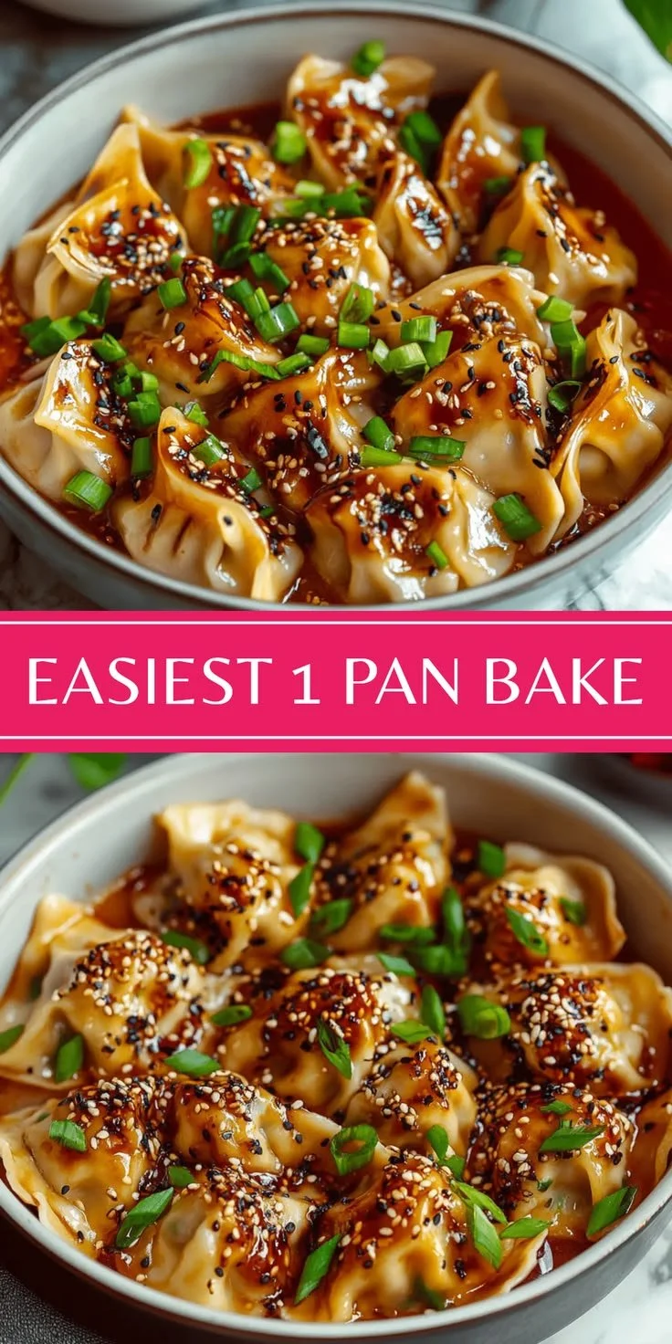 Easy 1 pan dumpling bake recipe with delicious ingredients cooked together