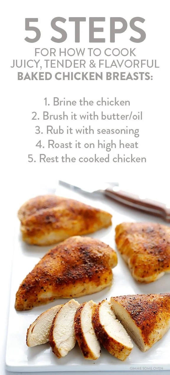 Juicy baked chicken breast seasoned and brined for enhanced flavor