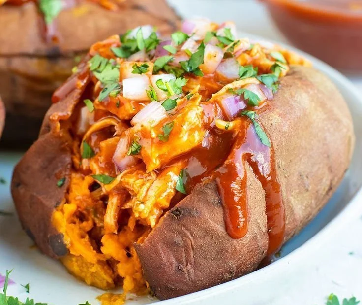 BBQ chicken stuffed sweet potatoes, Whole30 and Paleo friendly dish