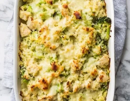 Cheesy broccoli and cauliflower dish baked until golden and bubbly.