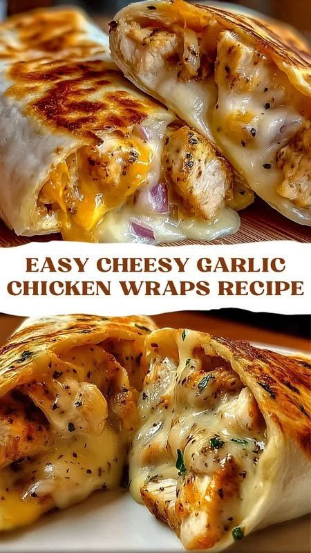 Cheesy garlic chicken wraps served on a plate with fresh greens