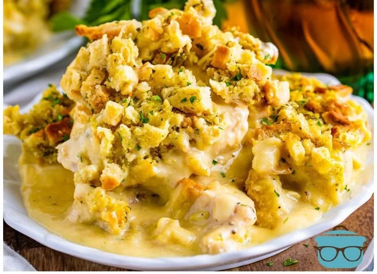 Delicious Chicken and Stuffing Casserole served in a baking dish