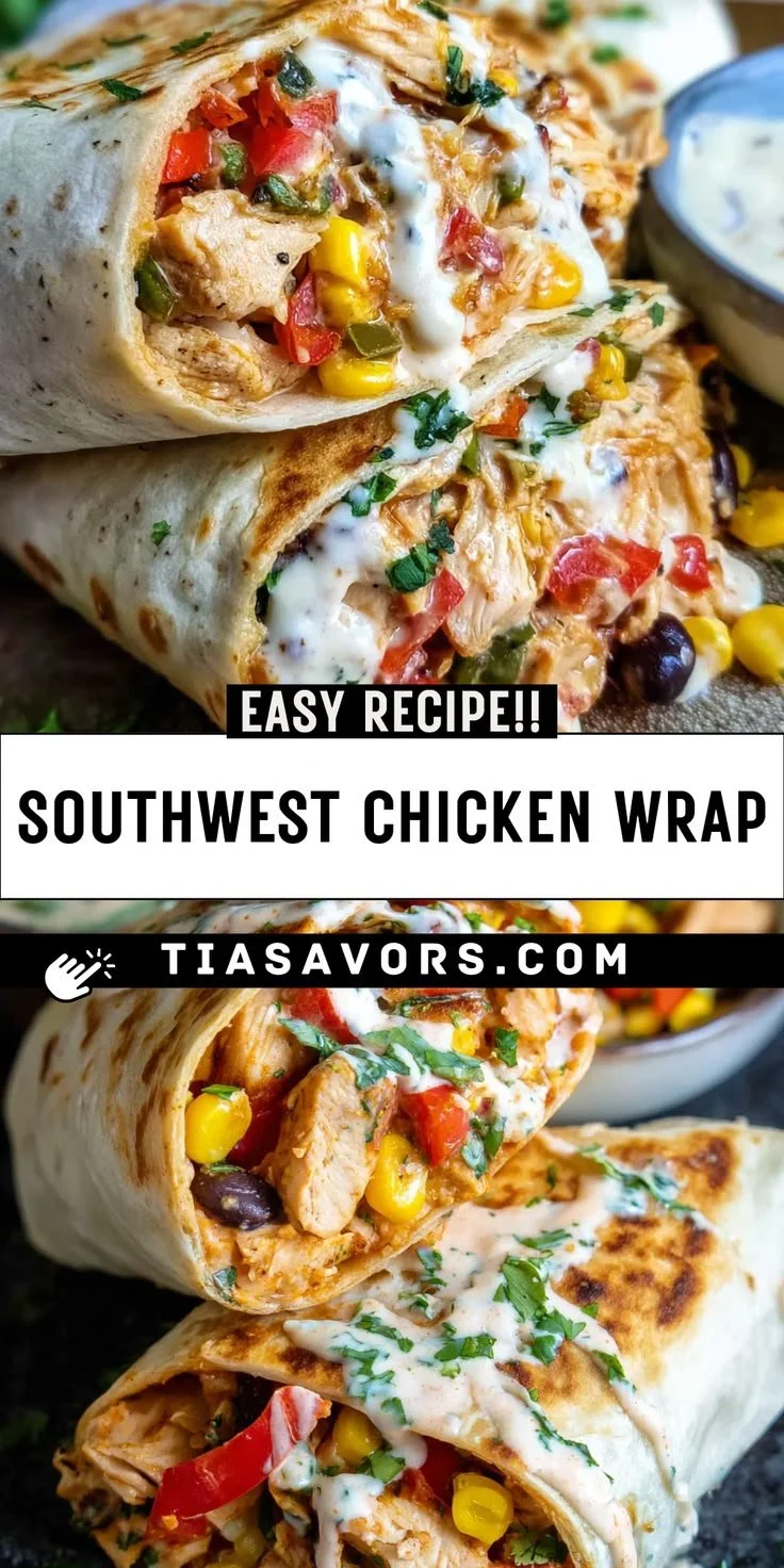 Delicious Southwest Chicken Wrap ready to serve for a tasty lunch.