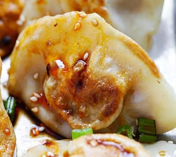 Homemade chicken dumplings served in a bowl