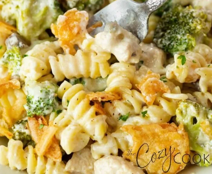 Homemade Chicken Noodle Casserole topped with crispy breadcrumbs.