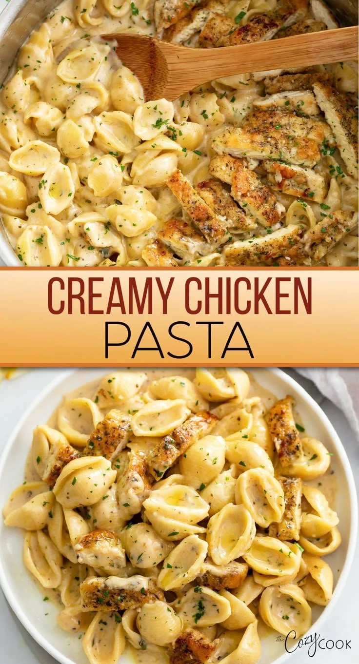 Delicious chicken pasta dish with herbs and vegetables