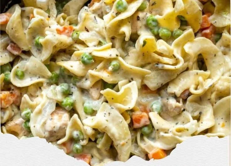 Delicious Chicken Pot Pie Noodle Skillet ready to serve