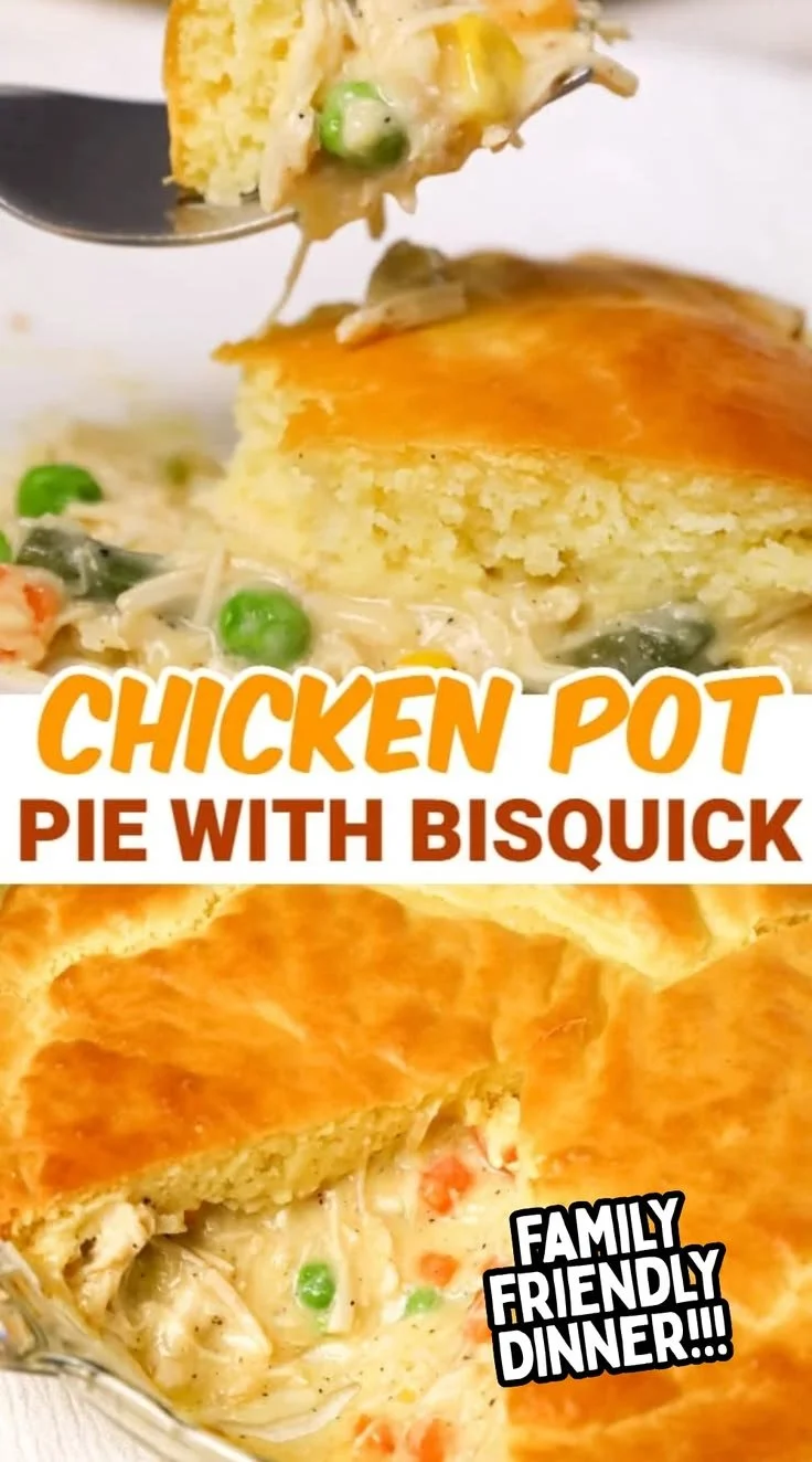 Delicious Chicken Pot Pie with Bisquick and shredded rotisserie chicken