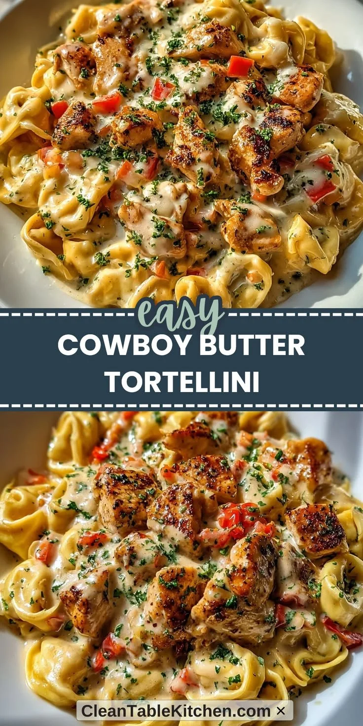 Chicken tortellini dish with cowboy butter and colorful peppers