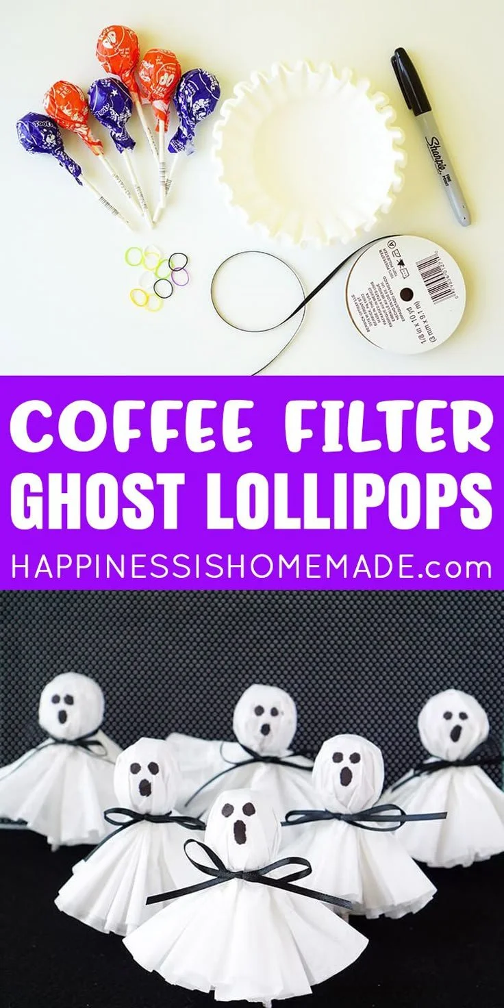 DIY coffee filter ghost lollipops for Halloween