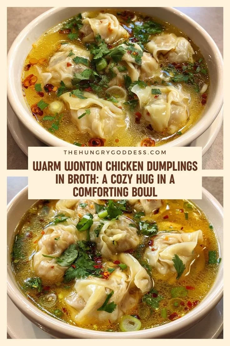 Bowl of comforting chicken wonton soup with homemade dumplings in savory broth