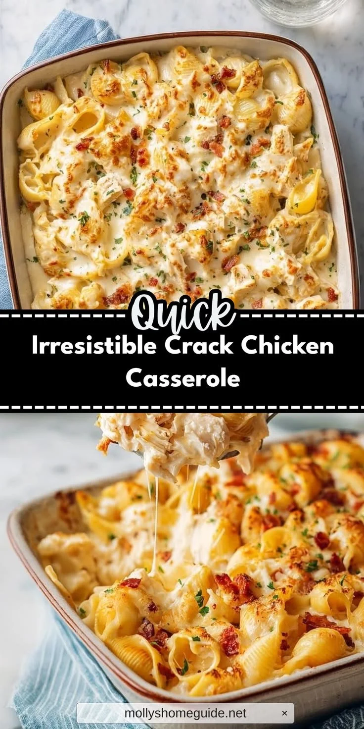 Delicious Crack Chicken Casserole with creamy ranch and cheddar cheese