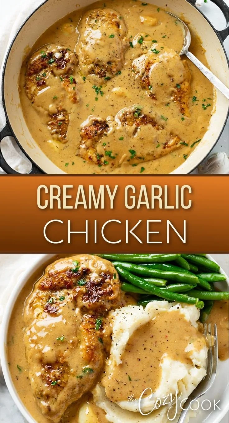 Creamy garlic chicken dish served on a plate