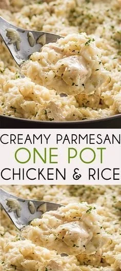 Creamy Parmesan One Pot Chicken and Rice recipe from The Salty Marshmallow