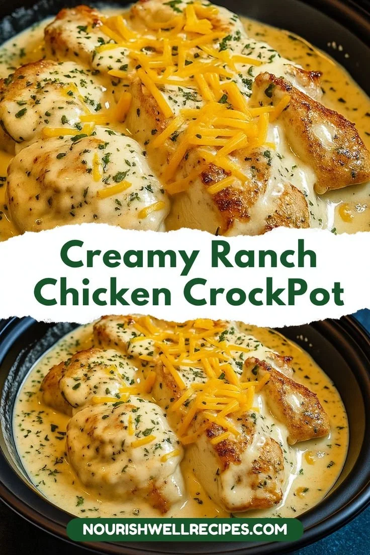 Creamy ranch chicken dish cooked in a CrockPot for a comforting dinner