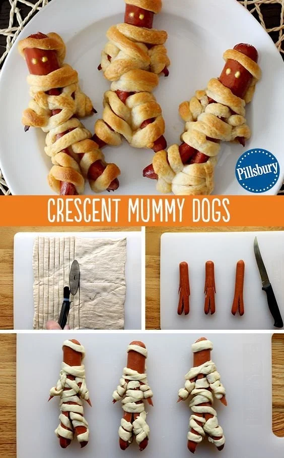 Crescent Mummy Dogs Halloween food for parties served on a plate