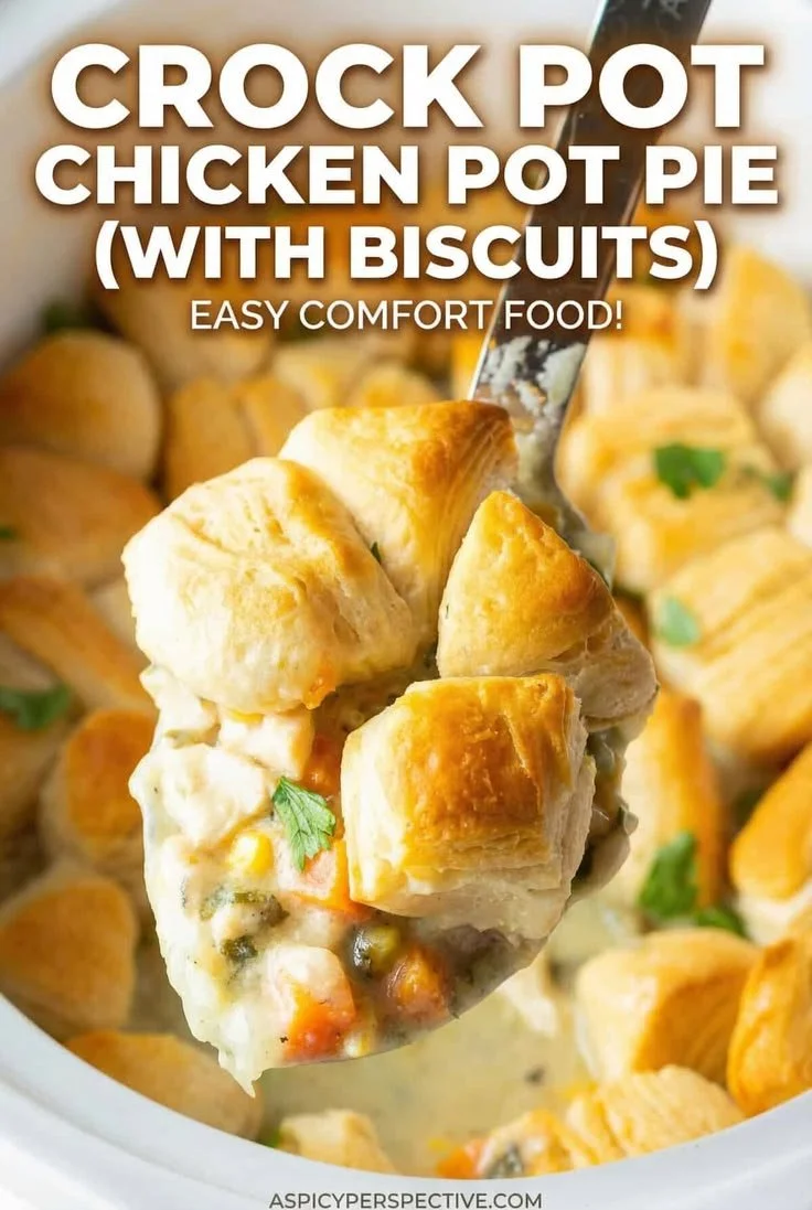 Crock Pot Chicken Pot Pie with Biscuits served in a bowl