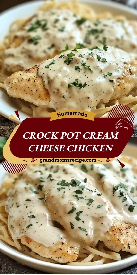 Crock Pot Cream Cheese Chicken dish served with herbs and vegetables