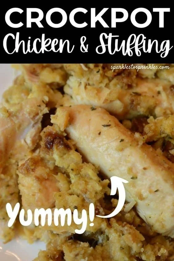 Delicious Crockpot Chicken and Stuffing served in a bowl