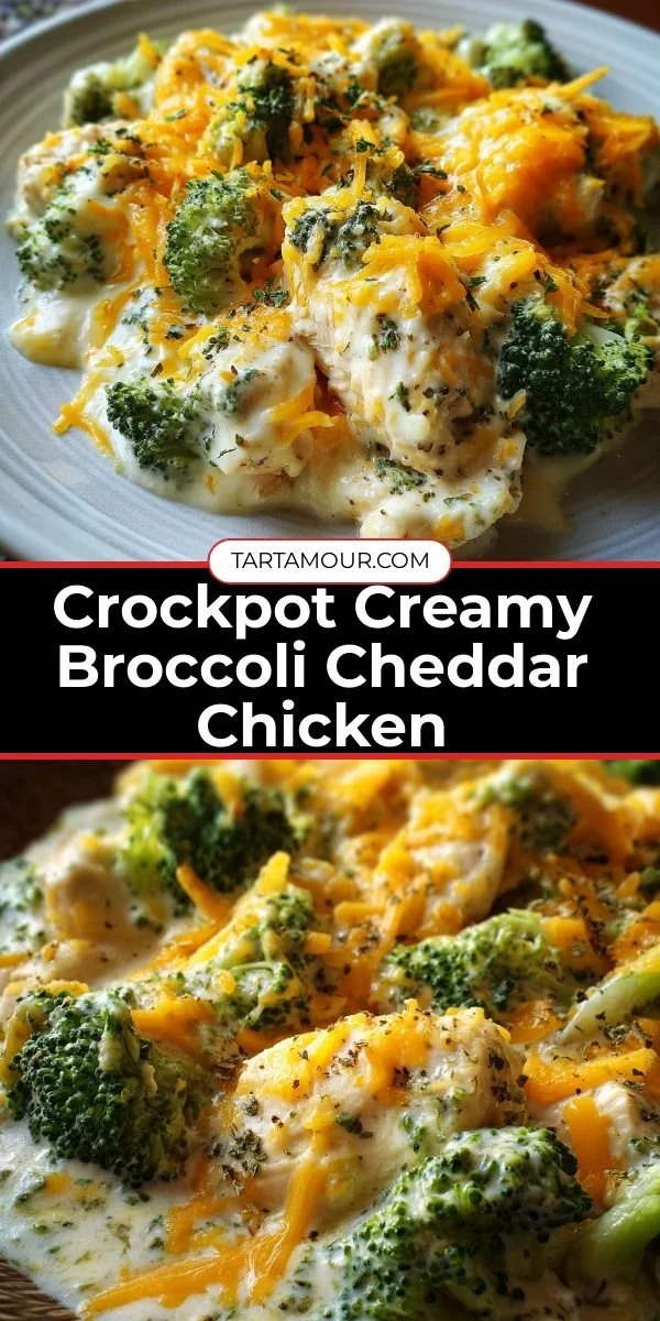 Crockpot creamy broccoli cheddar chicken served in a bowl