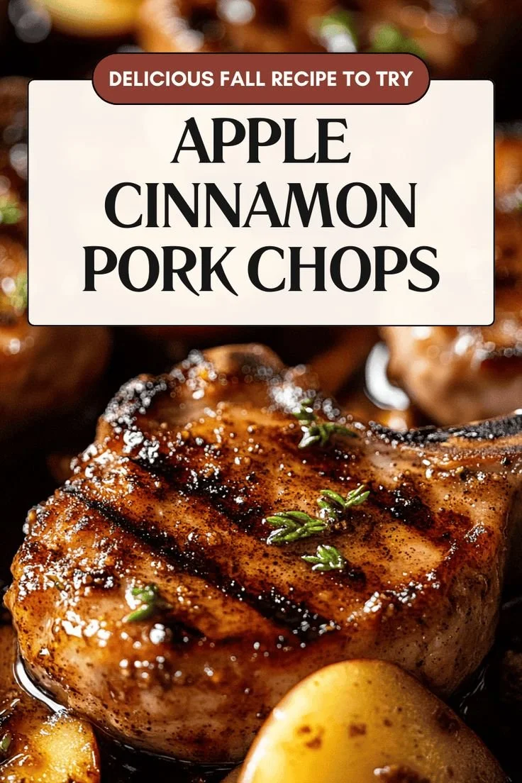 Delicious easy apple cinnamon pork chops served with fresh apple slices