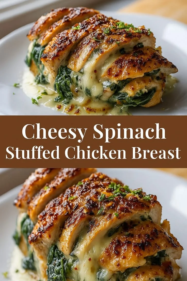 Delicious spinach stuffed chicken breast with cheese for a quick dinner