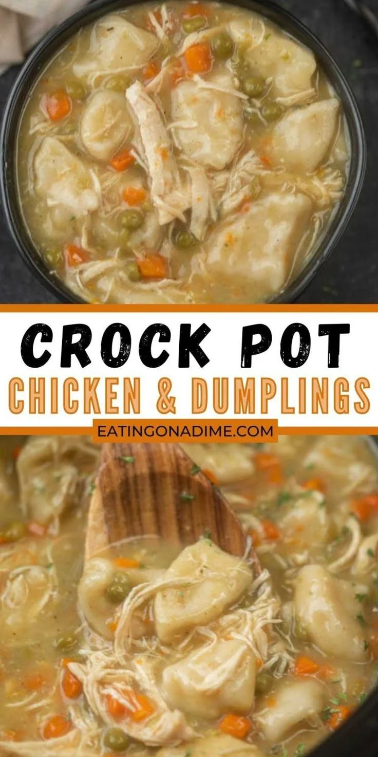 Easy Crockpot Chicken and Dumplings served in a bowl