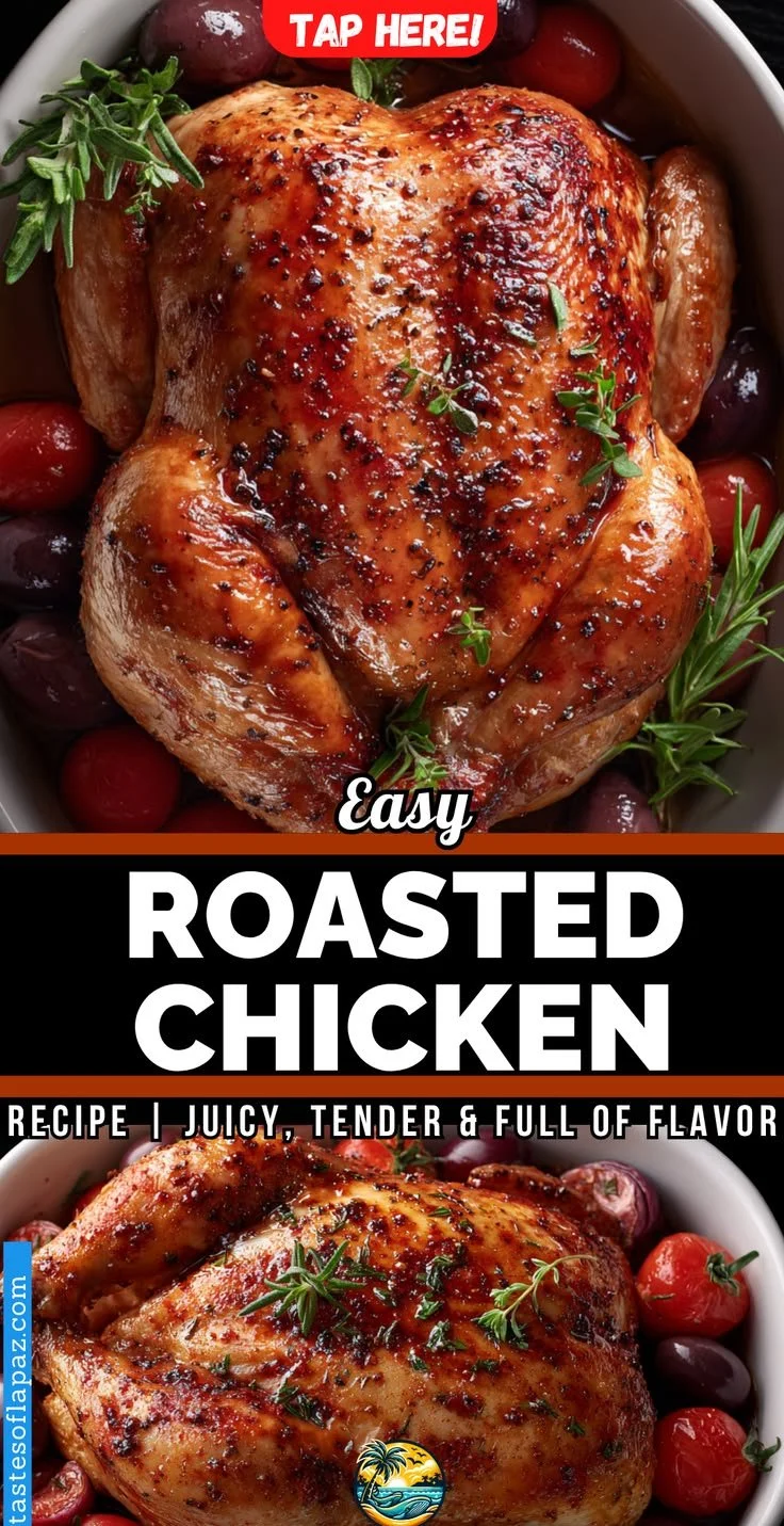 Juicy and tender roasted chicken served on a plate with herbs.