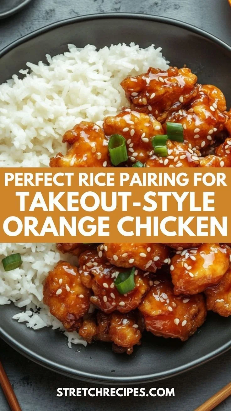 Easy takeout-style orange chicken served with rice on a plate