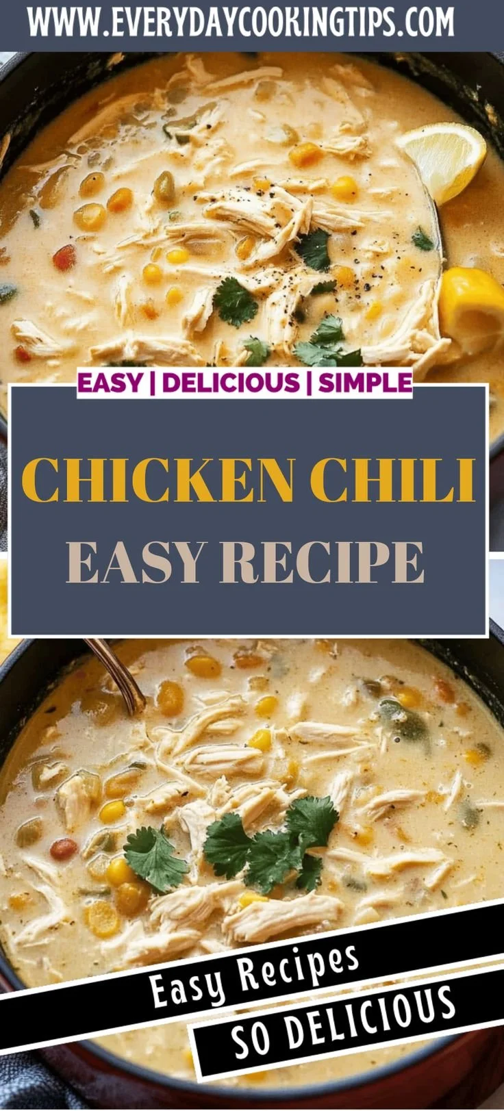 Bowl of easy white chicken chili topped with cilantro and cheese
