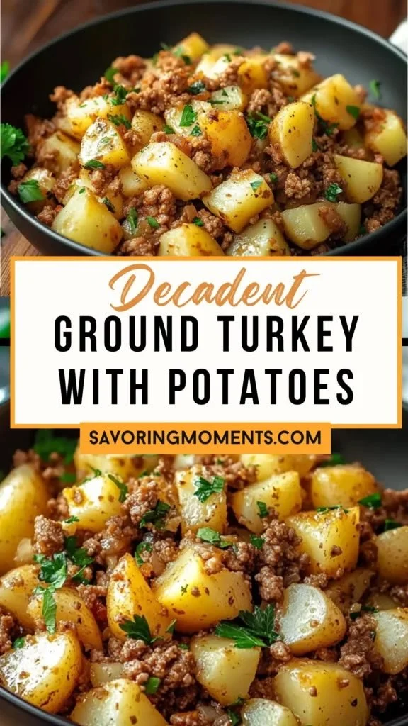 Ground turkey with potatoes in a skillet, a classic hearty meal.