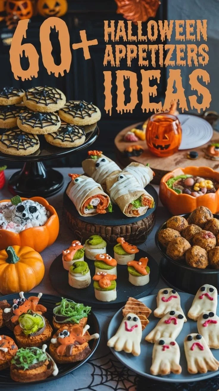 Halloween appetizers featuring creative and spooky themed dishes.