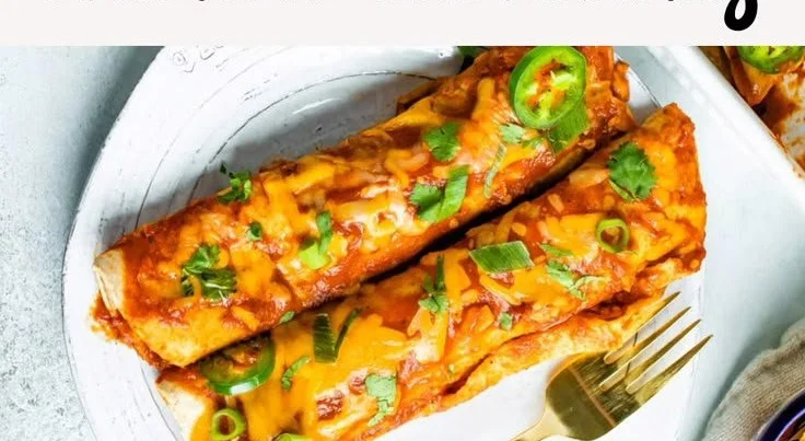 Healthy chicken enchiladas served with fresh toppings and sides.