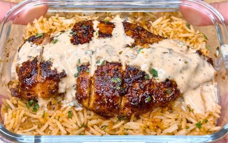 High Protein Creamy Cajun Chicken & Rice served in a bowl
