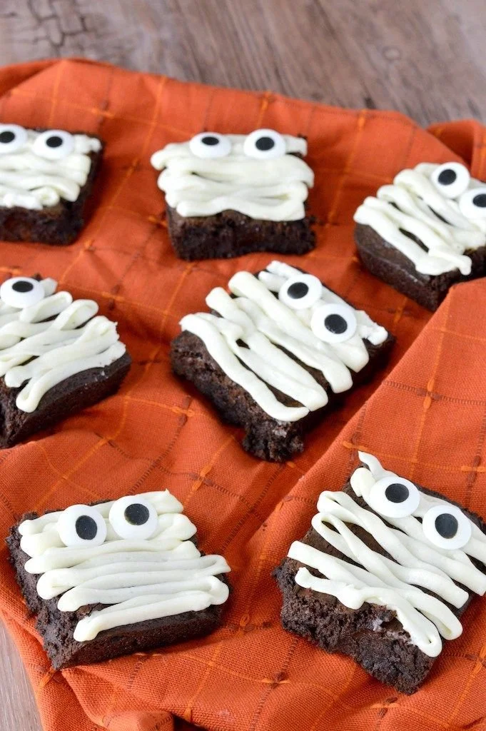 Delicious homemade chocolate mummy brownies perfect for Halloween treats