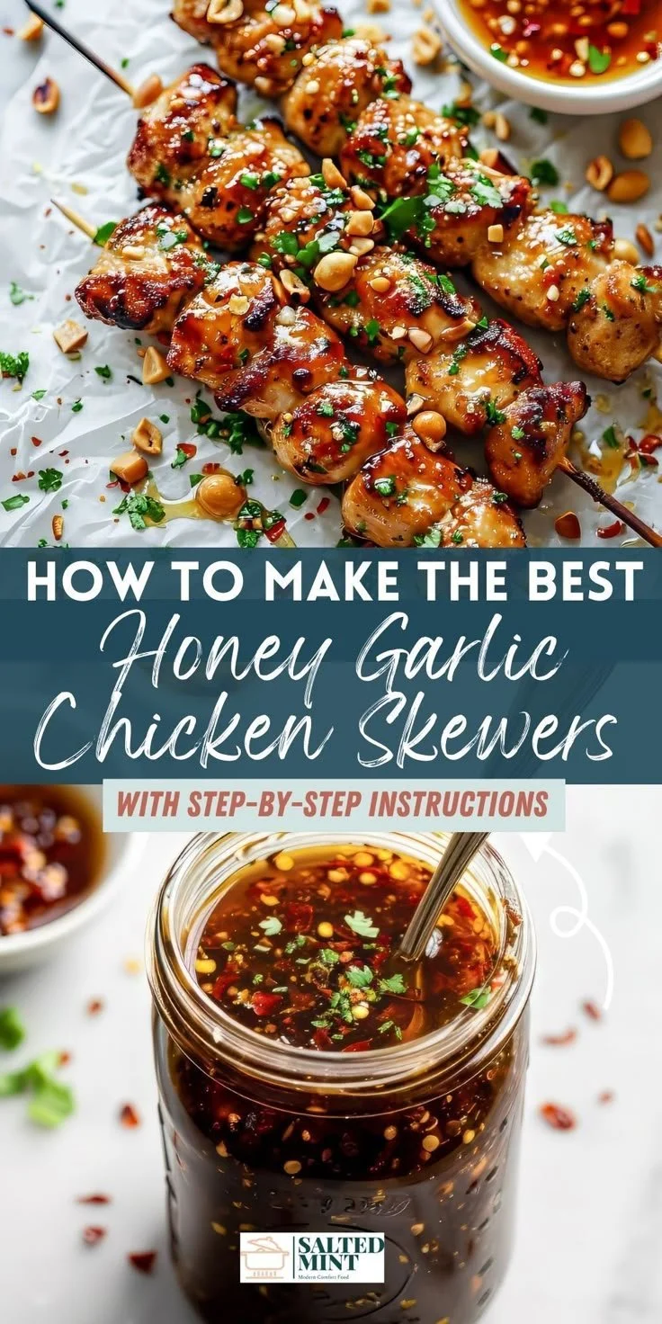 Honey Garlic Chicken Skewers grilling on the barbecue