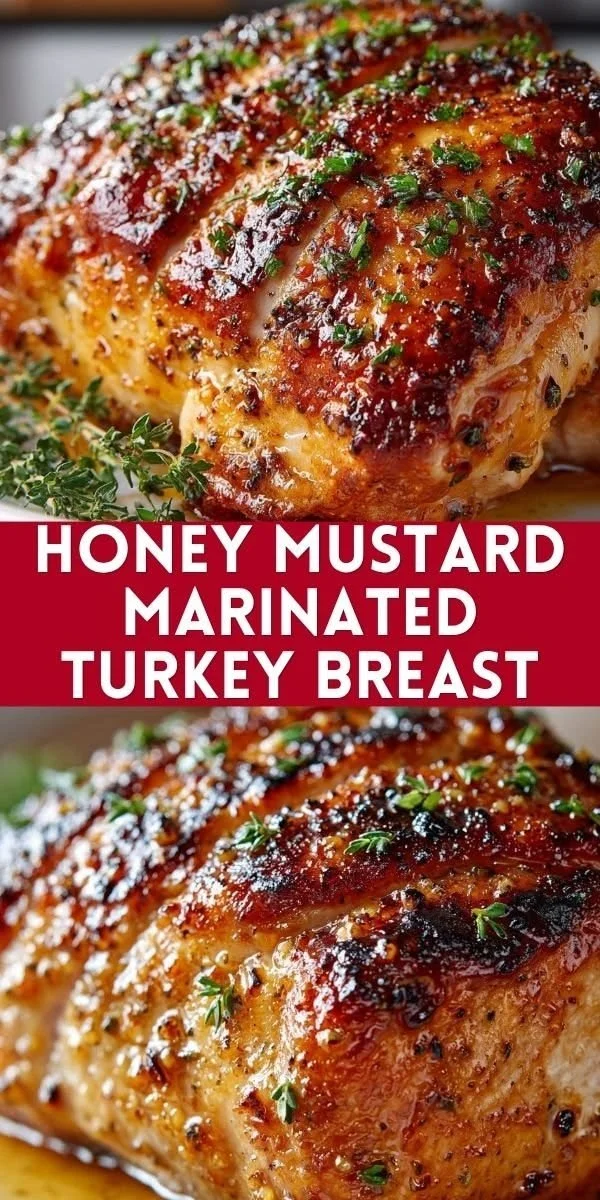 Honey Mustard Marinated Turkey Breast served on a platter.