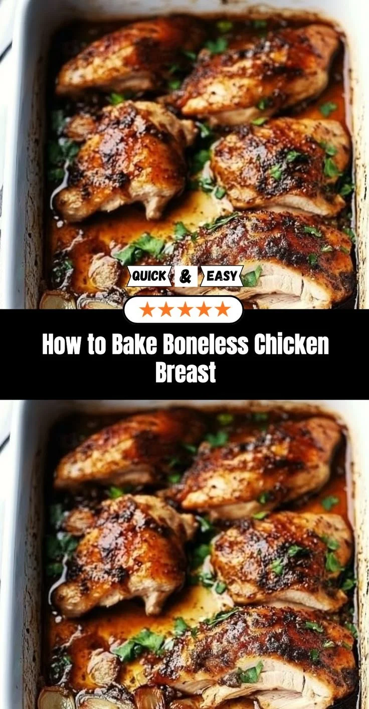Baked boneless chicken breast recipe featuring juicy, tender meat.