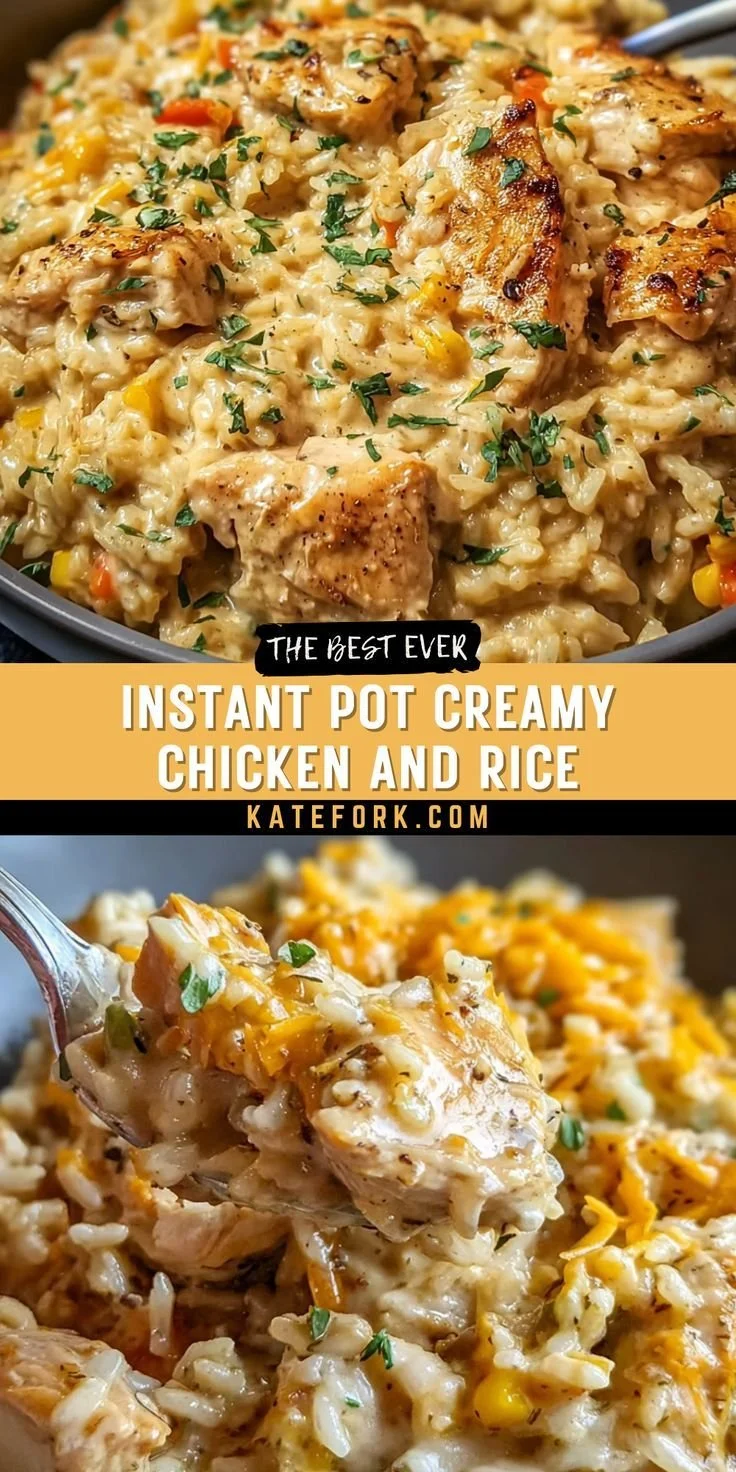 Bowl of creamy chicken and rice made in an Instant Pot, ideal for family dinners.
