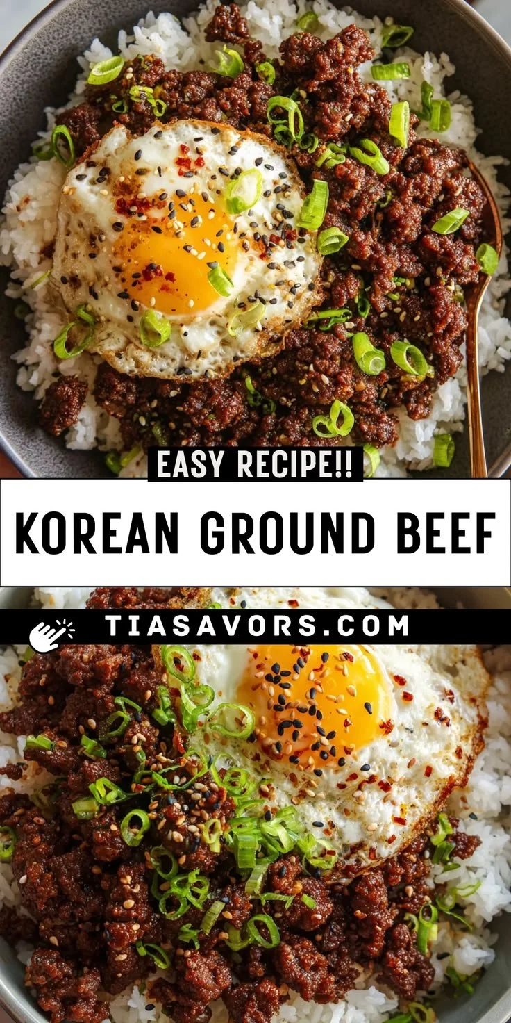 Quick Korean Ground Beef Bowl recipe with vegetables and rice