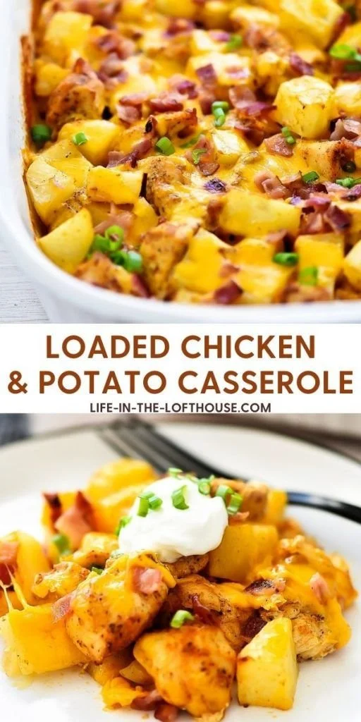 Loaded Chicken and Potato Casserole with creamy potatoes and tender chicken