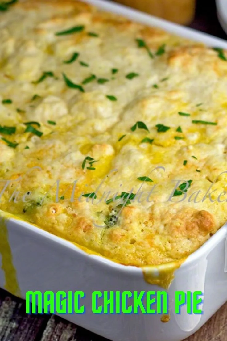 Delicious slice of Magic Chicken Pie recipe with golden crust and filling.