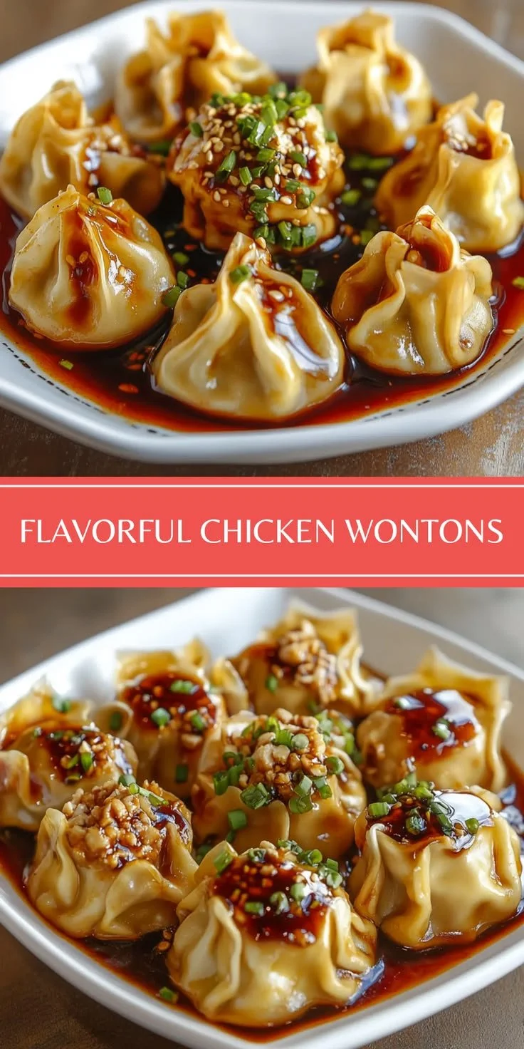 Delicious chicken wontons served with a spicy dipping sauce