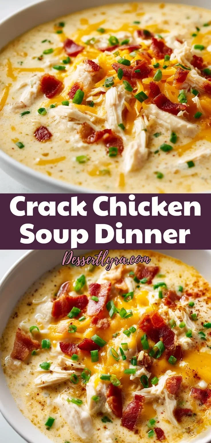 Delicious bowl of crack chicken soup made with tender chicken and creamy broth.