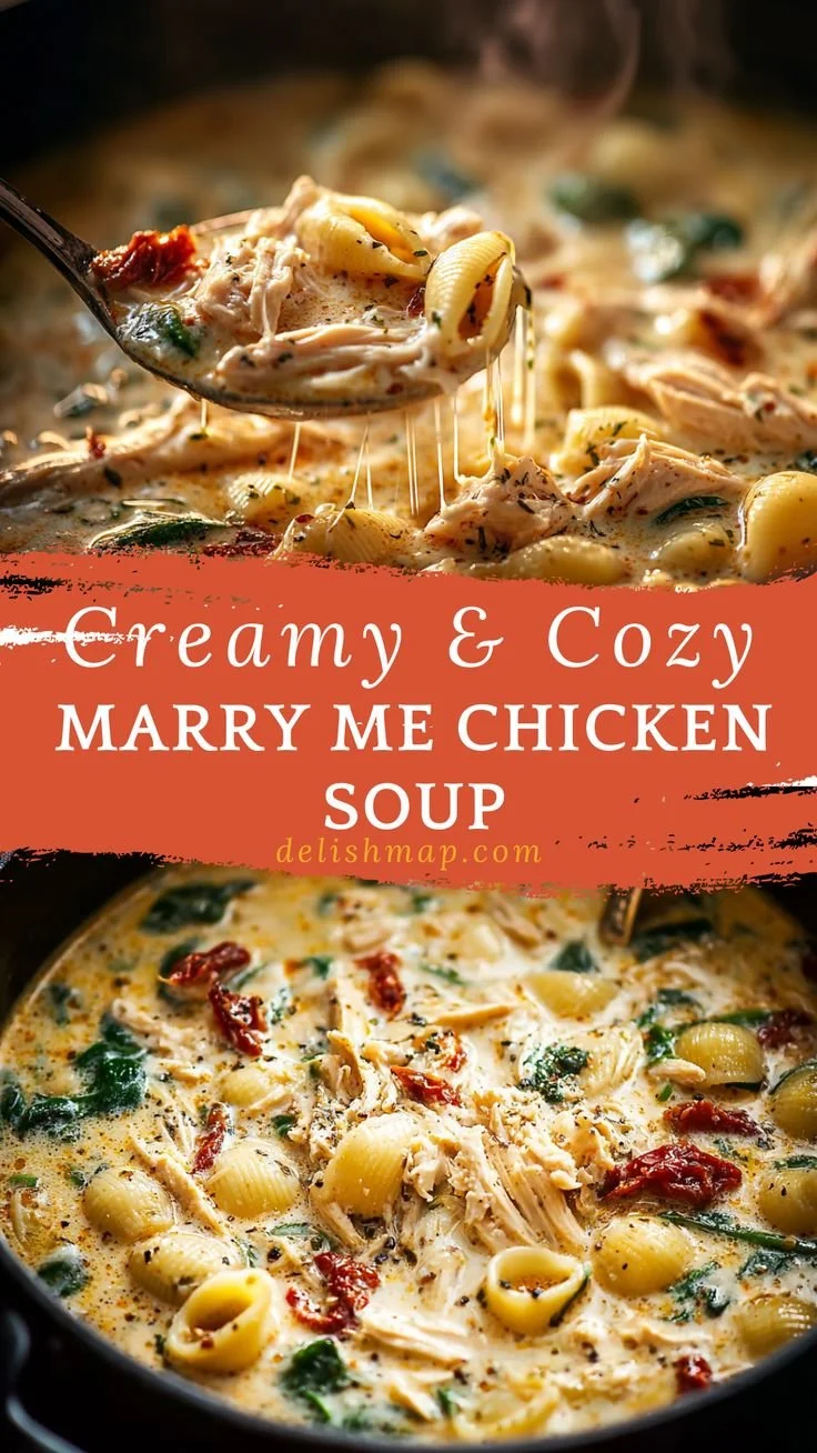 Bowl of creamy Marry Me Chicken Soup garnished with herbs
