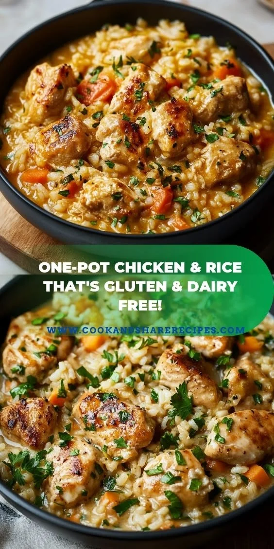 One-pot Chicken & Rice dish that's gluten-free and dairy-free, garnished and ready to serve.