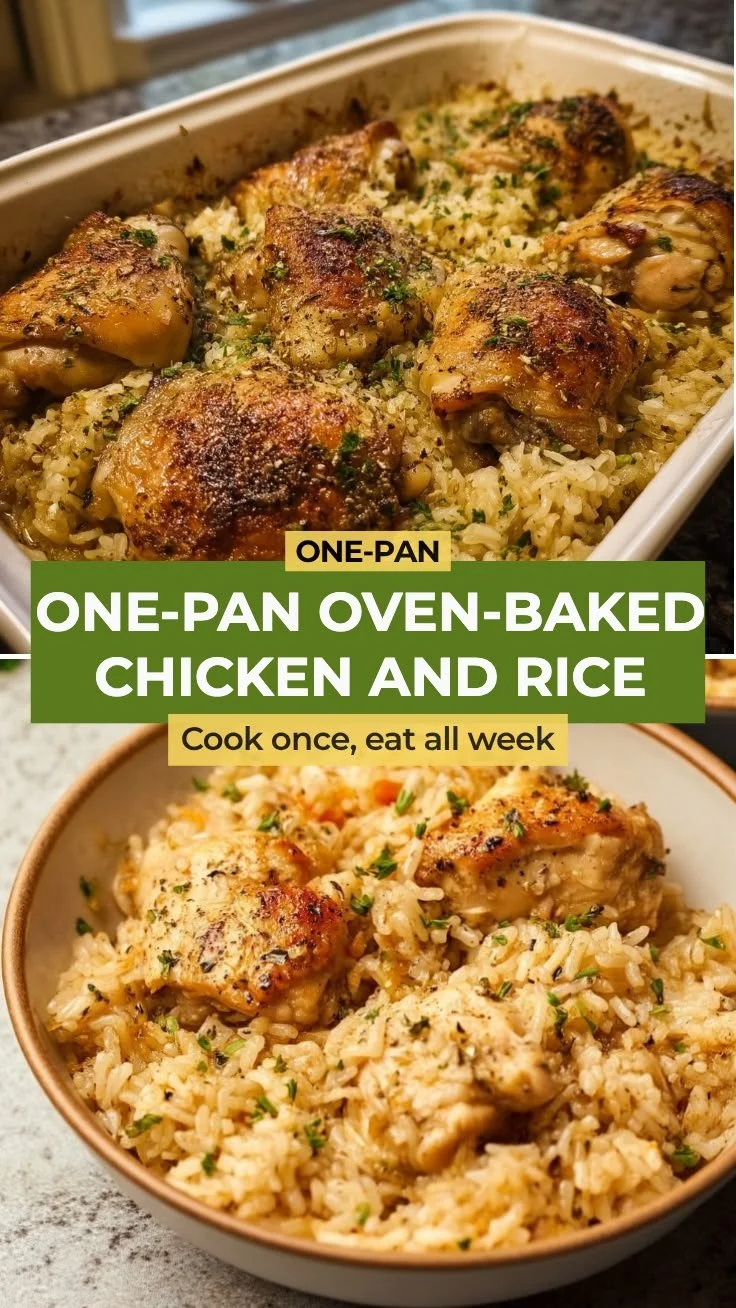 Oven-baked chicken served with rice for a cozy family dinner.